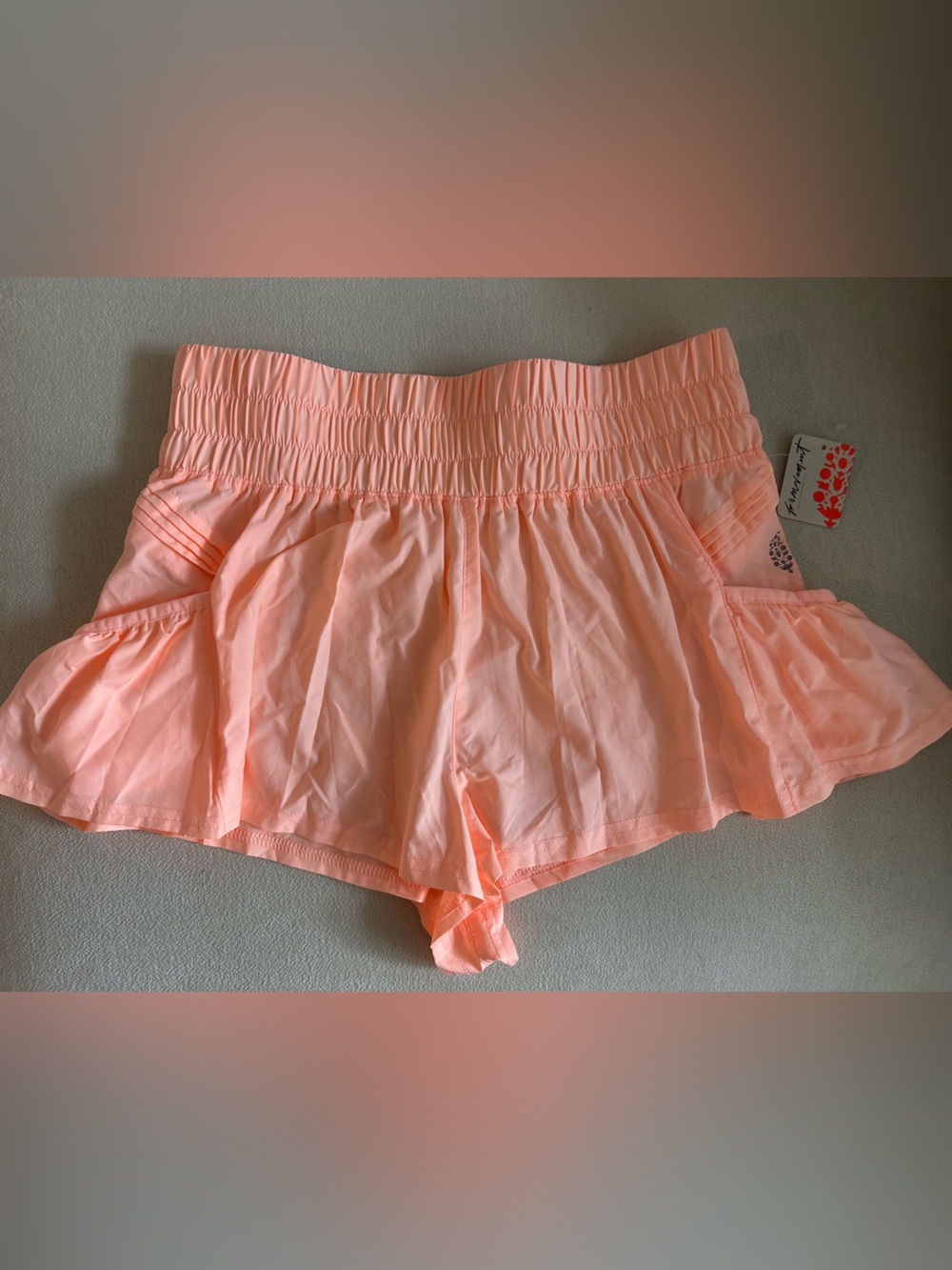 FP Movement by Free People Peach Elastic-Waist Ruffle Athletic Shorts
